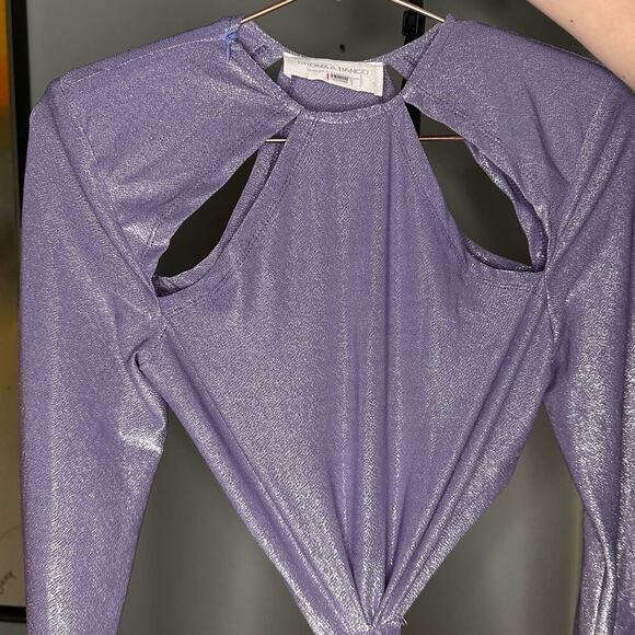 Bronx and Banco Amara Lilac Shimmer Cutout Shoulder Pad Fitted Gown Dress size 4 - Picture 14 of 16